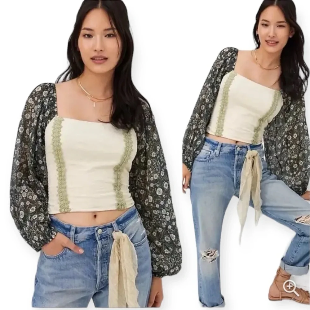 Anthropologie Forever That Girl Moss Shabby Chic Corset Back Shirt Size Medium M